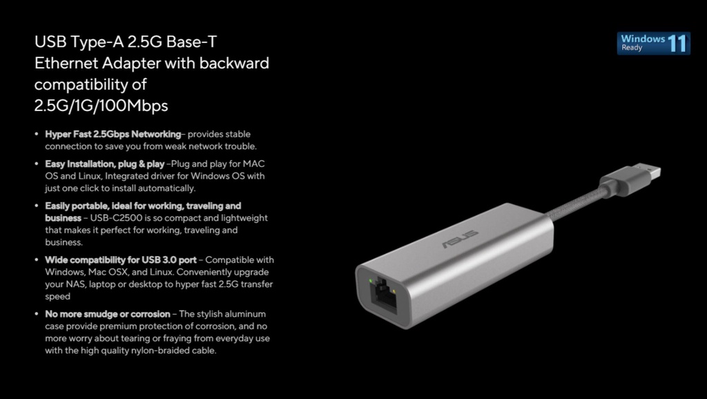 Asus Usb-c2500 V2 Usb-c 2.5g Ethernet Adapter