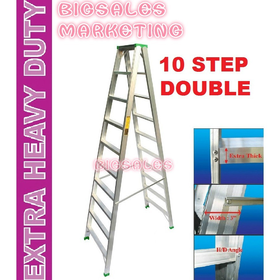 10 Steps BIGSALES Aluminium Double Sided Ladder / Tangga 10 Steps ...