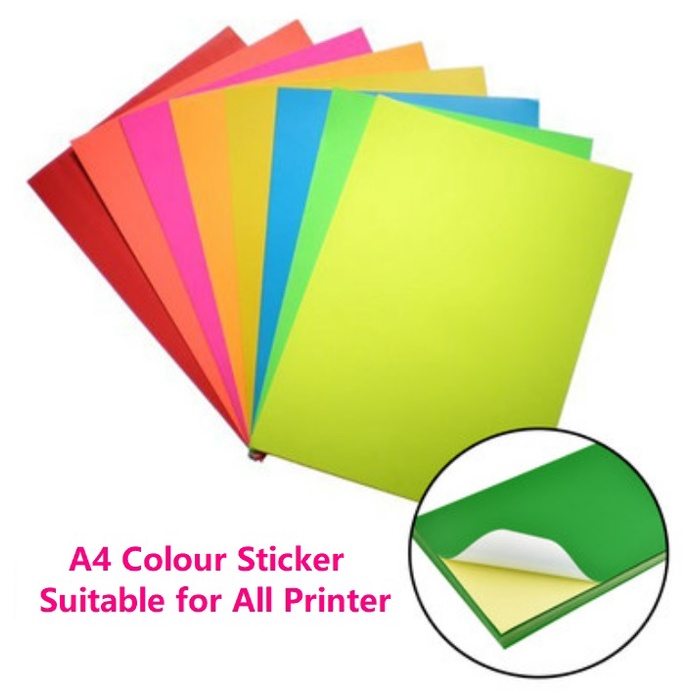 A4 Colour Sticker Adhesive Label A4 Size for All Printer Kertas Warna