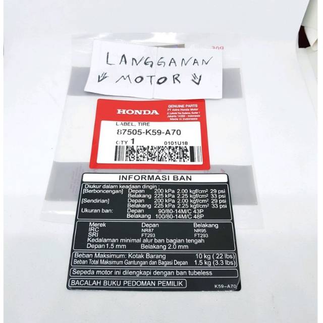 Label TIRE MARK STICKER LOGO STICKER TIRE INFORMATION WRITING Ori 100% ...