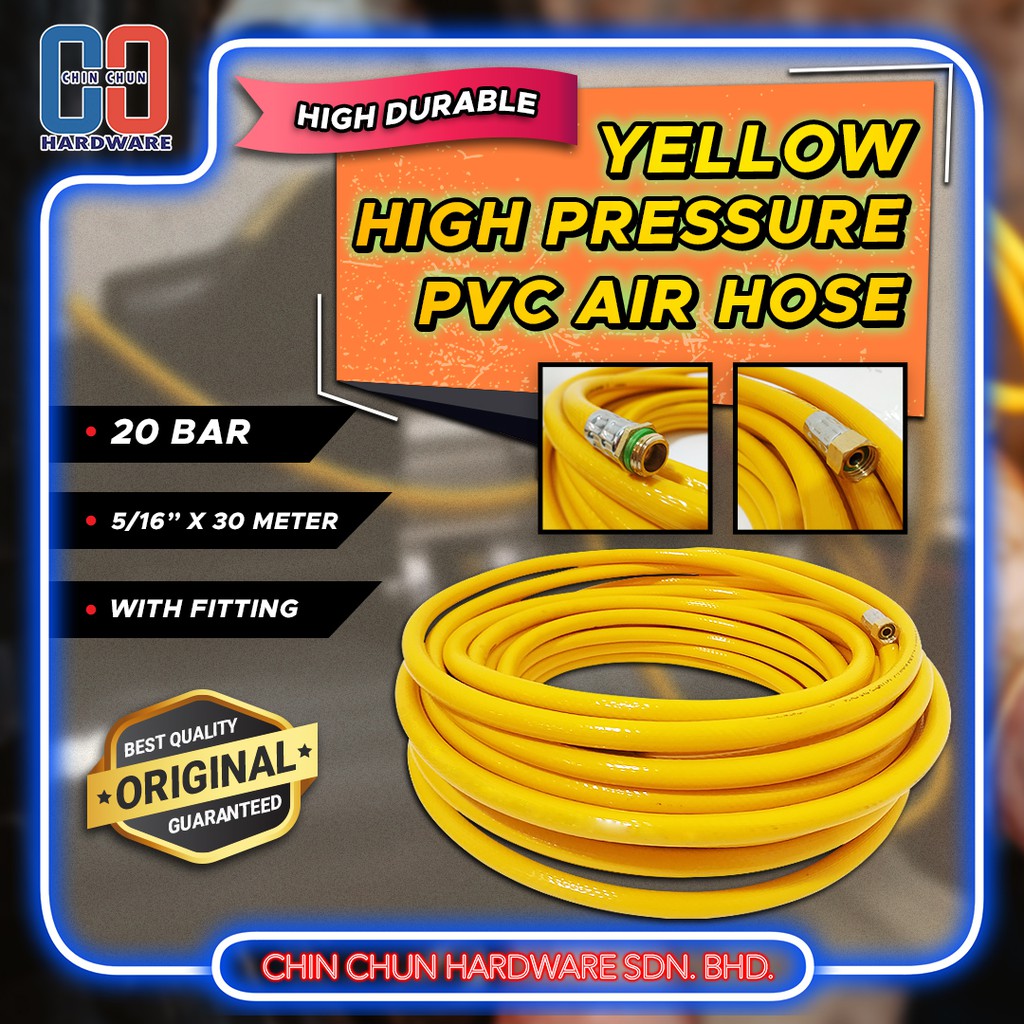 YELLOW HIGH PRESSURE PVC AIR HOSE 20 bar 10/20/30mGARDEN HOSEPRESSURE