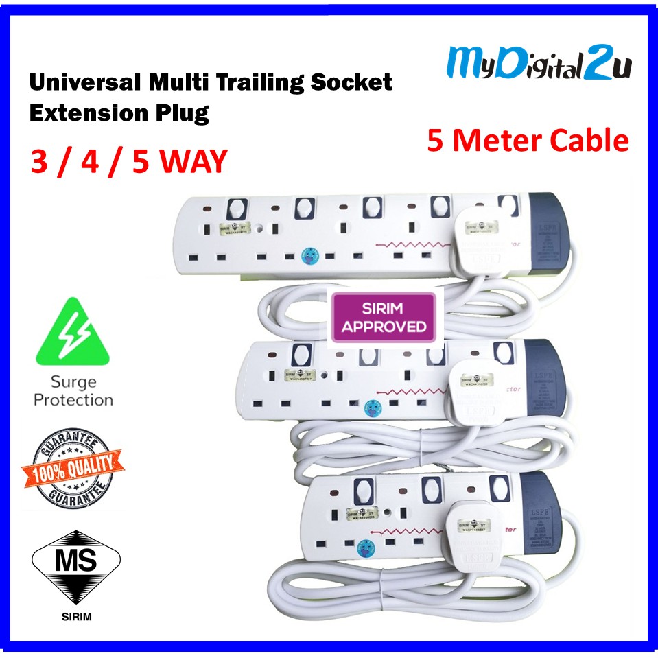 [Sirim] 5M Extension Multiple Plug Adaptor Trailing Socket w Neon ...