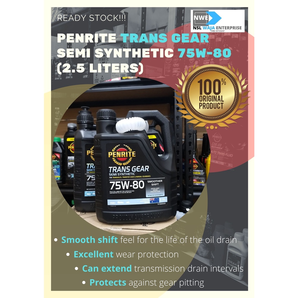Manual 75W80 Gearbox Oil Penrite Trans Gear Semi Synthetic API GL4 2.5