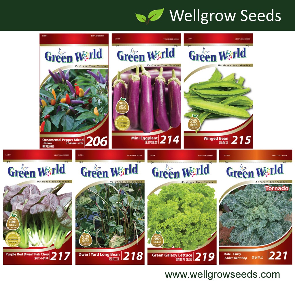 Green World Seeds Gw206-gw221 Pepper  Eggplant Mini   Winged Bean  Pak 