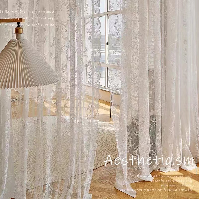 White Lace Sheer Curtain Langsir for Sliding Door Window 2\3 Panels ...