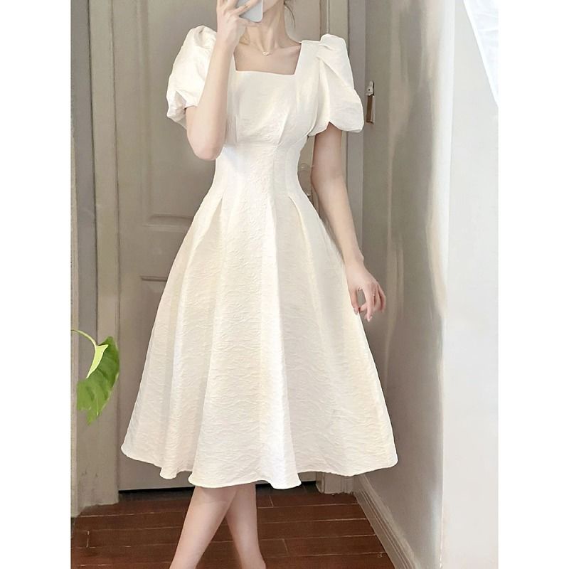 2022 white dress short sleeve woman summer korean casual dress Shopee Malaysia