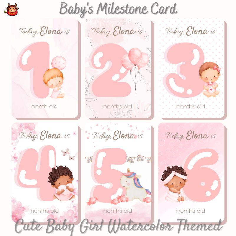 Baby milestone Card Cute baby girl & boy/Cute Bear watercolor themed ...