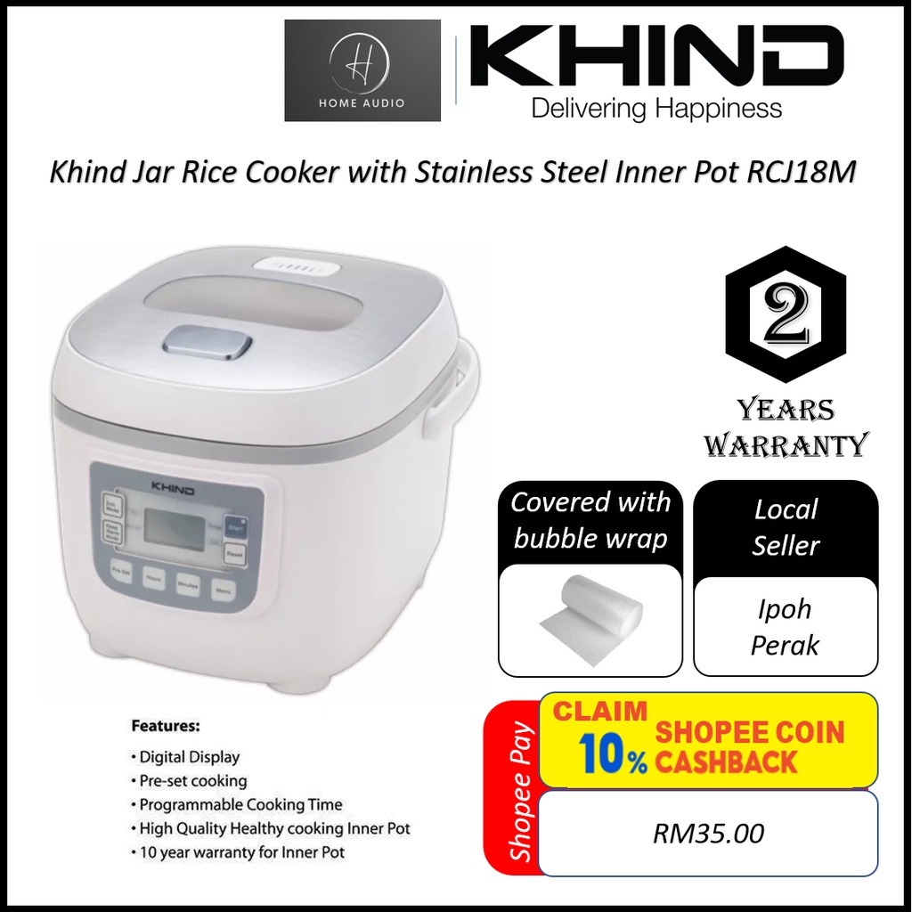 Khind Rice Cooker Stainless Steel Inner Pot RCJ18M with Digital