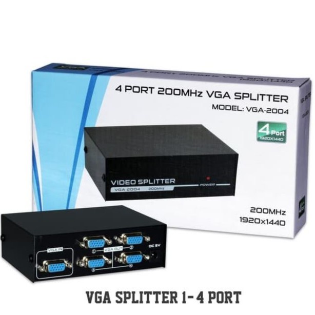 VGA Splitter 1x4 1 to 4 Ports VGA Video 200MHz Support 1920x1440 for ...