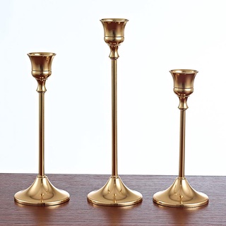 Antique Brass Iron Taper Candle Holder - Set of 3 Decorative Candle Stand,  Candlestick Holder for Wedding, Dinning, Party