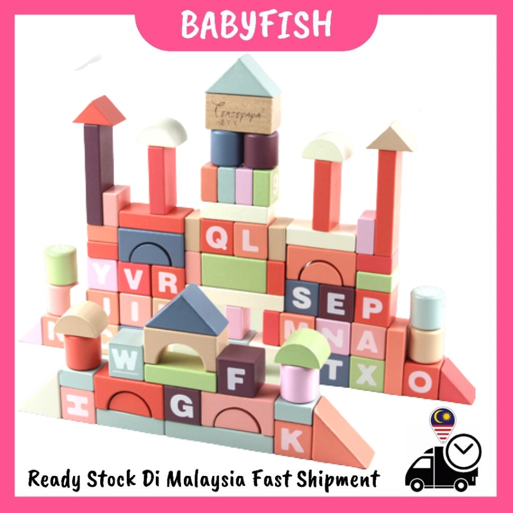 94pcs Kids Numbers Alphabet Wooden Building Block 94 块儿童数字字母木制积木Blok