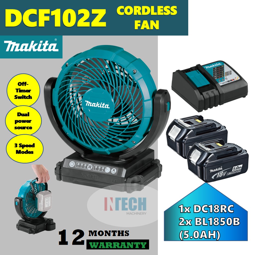 MAKITA DCF102Z 18V CORDLESS FAN C/W DC18RC RAPID CHARGER + 2x BL1850B 5 ...