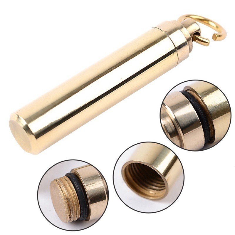 Hequ Brass Waterproof Container Medicine Box Sealed Canister Pill