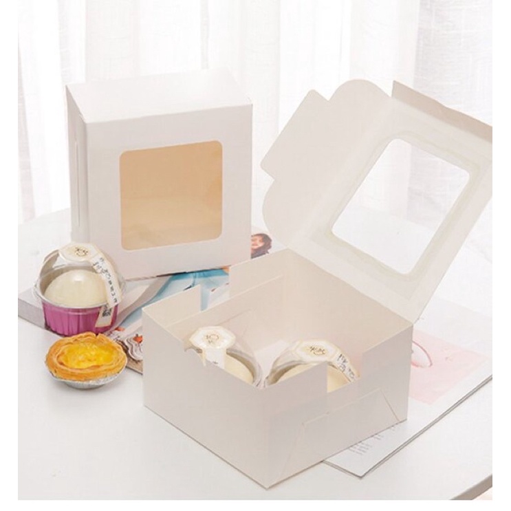 4 inch White Window Tall Cake Box with Cardboard Cake Base [Mini Size ...