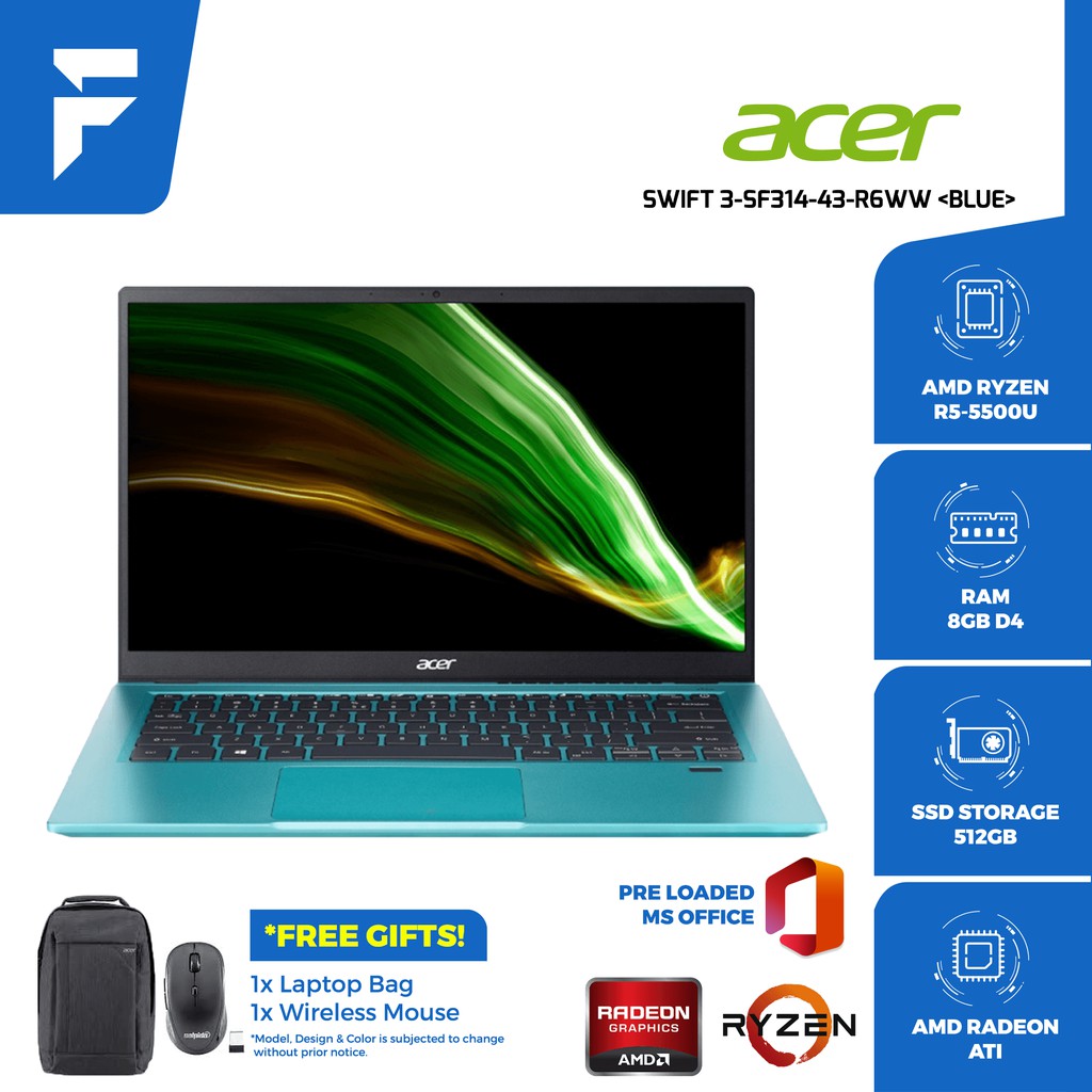 ACER SWIFT 3-SF314-43-R6WW (FREE BAG & WIRELESS MOUSE) | Shopee Malaysia