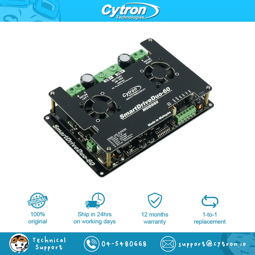 Cytron Smart Drive 60A (Max 100A) 7-45V 2 Channels for Heavy Duty Robotic RC/Analog/PWM/Serial High Quality READY STOCK