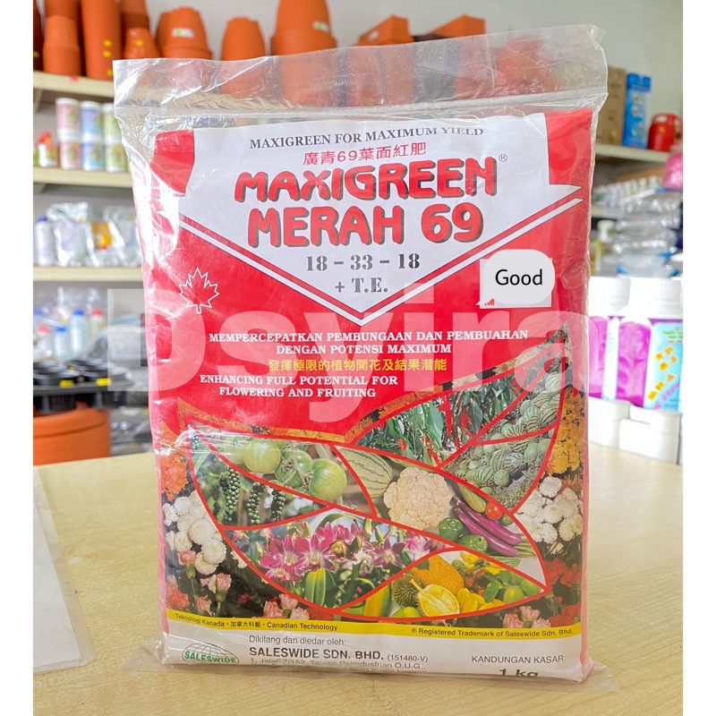 Maxigreen Merah 69 (18:33:18 + TE) 1kg 👉 Baja Larut air 👉 Foliar ...