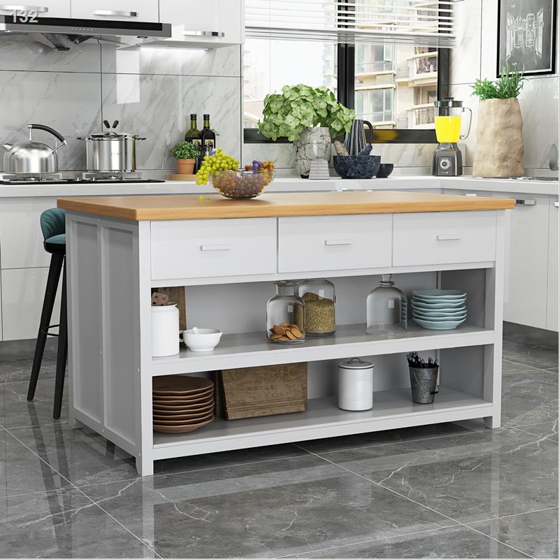 Solid wood kitchen island open bar table preparation table rectangular ...