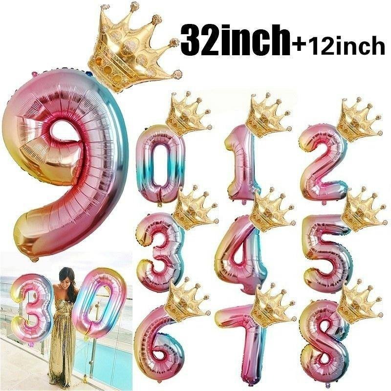 32inch Aluminum Foil Gradient 12Inch Crown Balloon Birthday Party ...