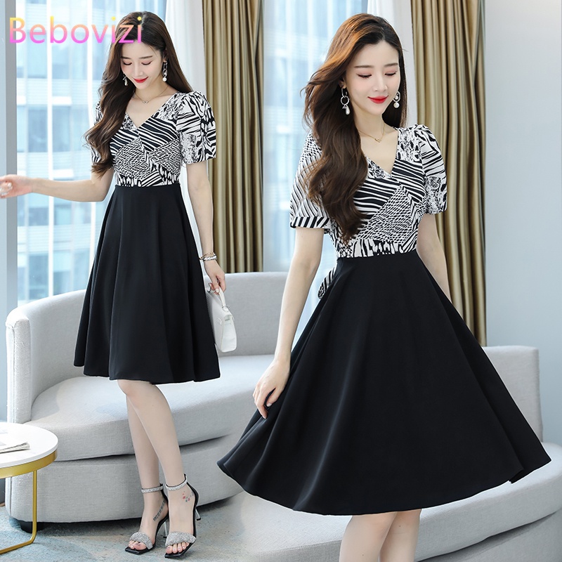 Korean Fashion Slim Waist Office Midi Dresses Plus Size Women's Summer  Casual V-neck Party Dress | Shopee Malaysia