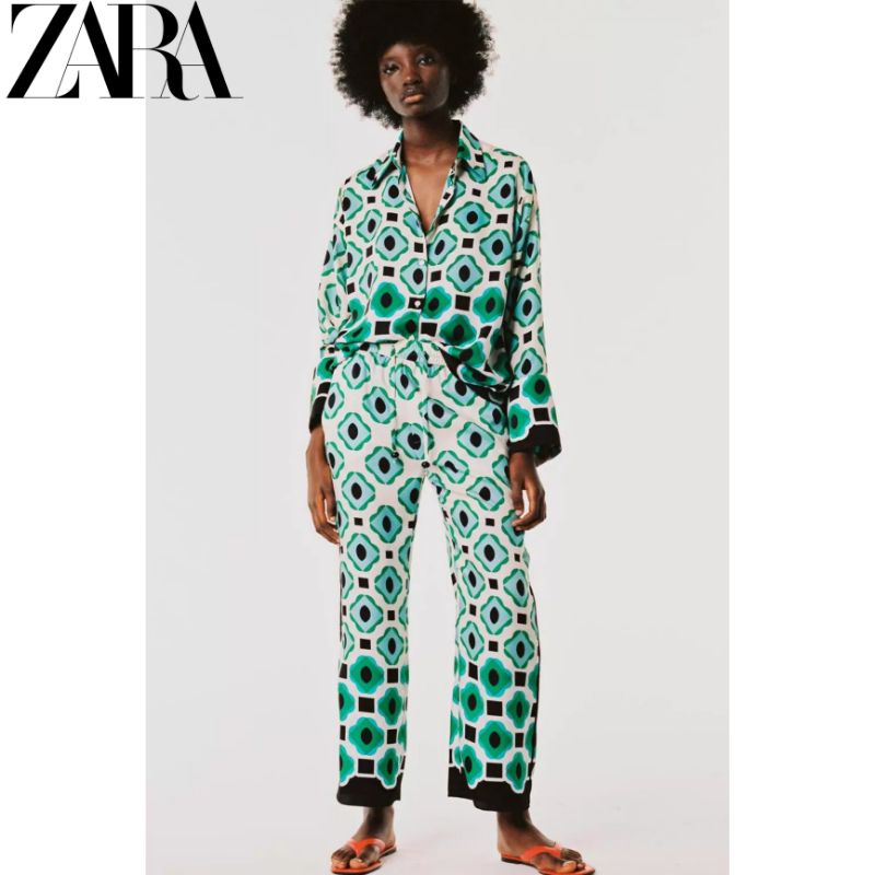 Zara geometric print trousers hotsell