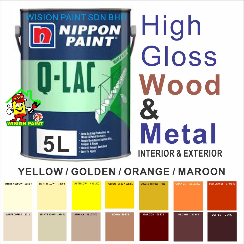 5L ( 5 LITER ) Nippon Paint Q-Lac Gloss Finish For Metal & Wood / B wpc ...