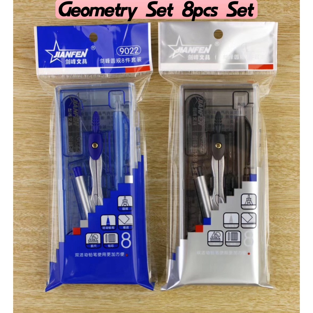 8pcs Compass Set With Set Square And Pencil Mathematical Instrument ...