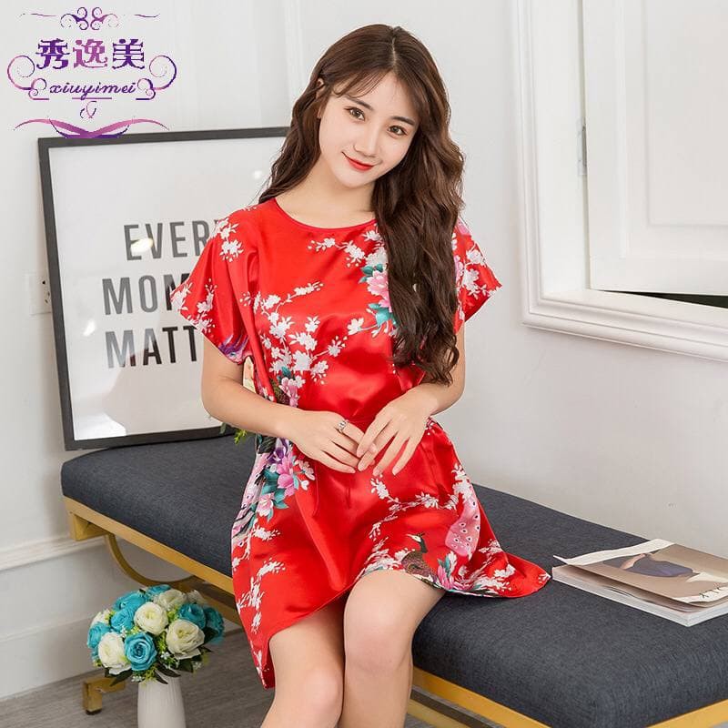 Silk Nightdress Sexy Blouse Big Size Baju Tidur Malam Women Nightwear