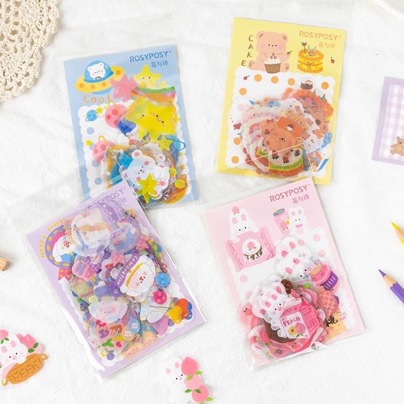40pcs Sticker Set Cute Decorative Cartoon Stickers 40枚可爱卡通手账贴纸装饰素材贴画 ...