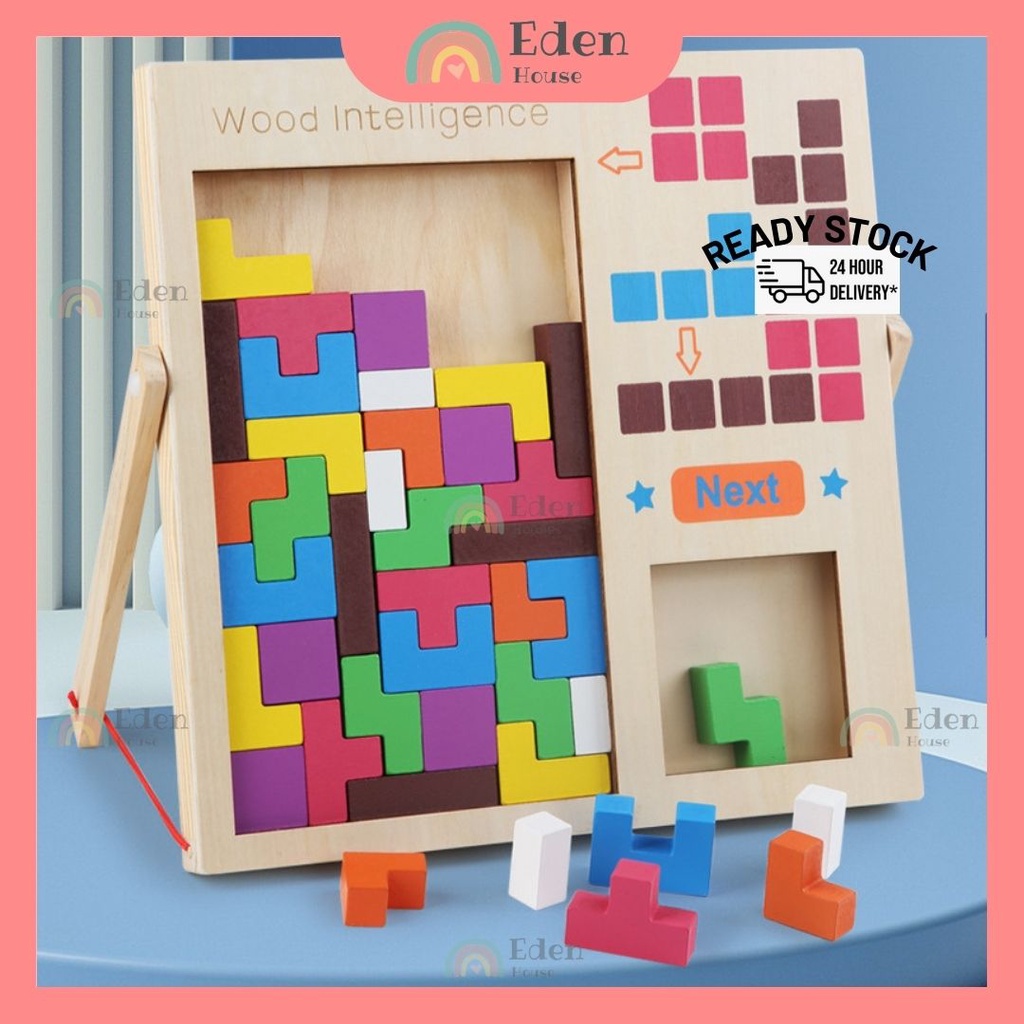 3D Wooden Tetris Blocks Stand Puzzle Children's Intellectual Multi ...