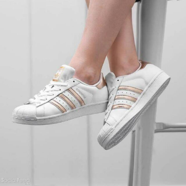 Adidas superstars white shop and rose gold