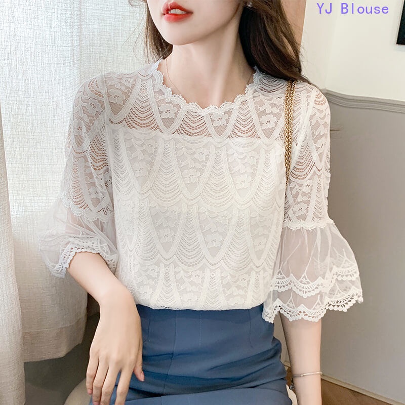 Lace Plus Size Blouse for Women Summer Korean Style Fashion Trendy Mid sleeve Shirt Shopee Malaysia