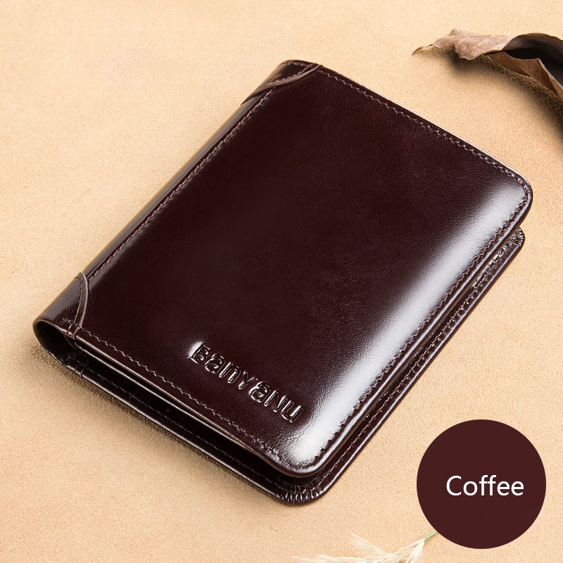 Luufan Men Genuine Leather Short Wallet With Chain Zipper Clutch Wallets  Male Short Trifold Purse Card Holder Change Coin Purse