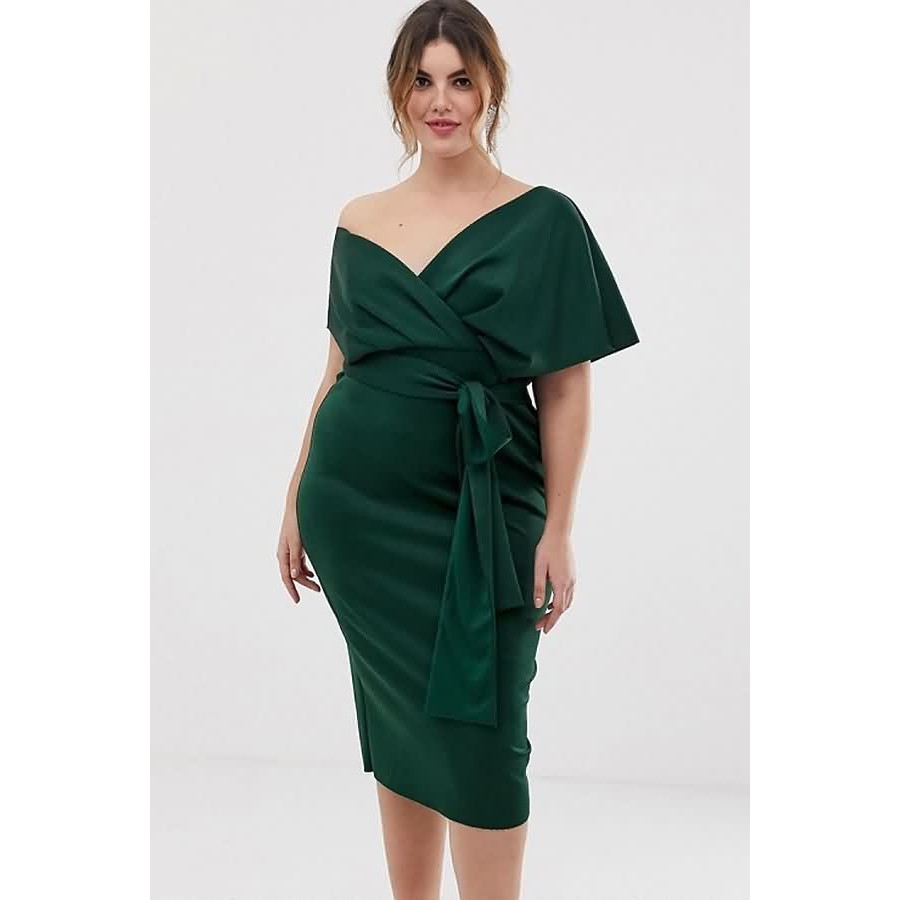 Off the shoulder wrap bodycon clearance dress