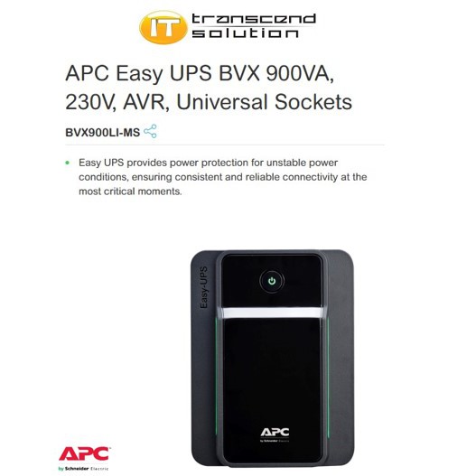 APC Easy UPS BVX 900VA, 230V, AVR, Universal Sockets ( APC BVX900LI-MS ...