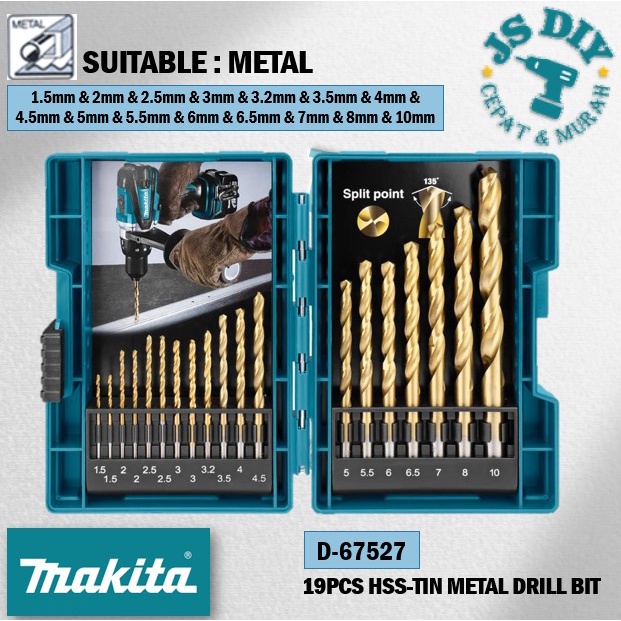 MAKITA D-67527 19PCS HSS-TiN Metal Drill Bit Set | Shopee Malaysia