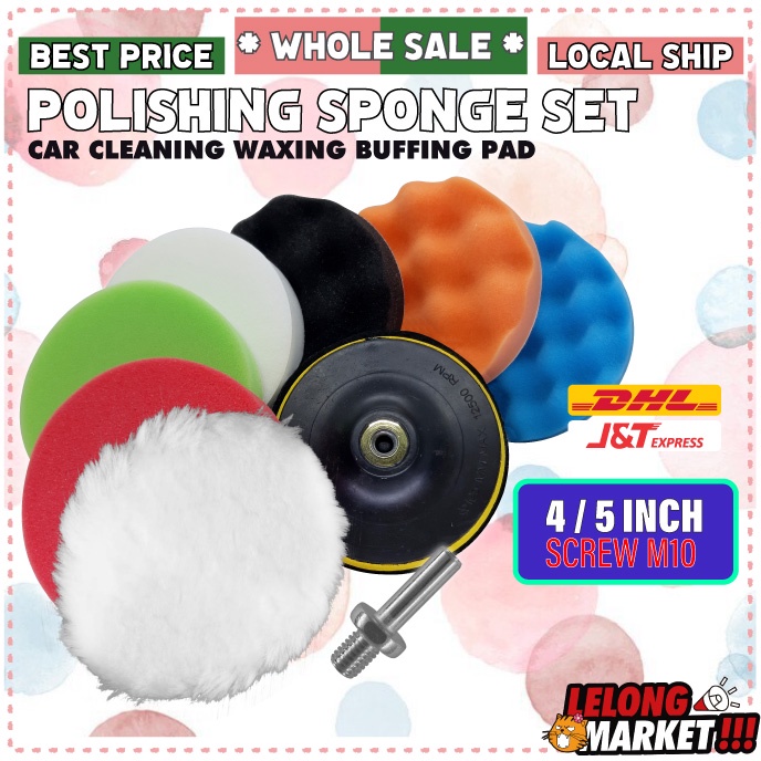 Car Polisher Buffing Pad Sponge SET 4'' 5'' inch DRILL ADAPTER KIT