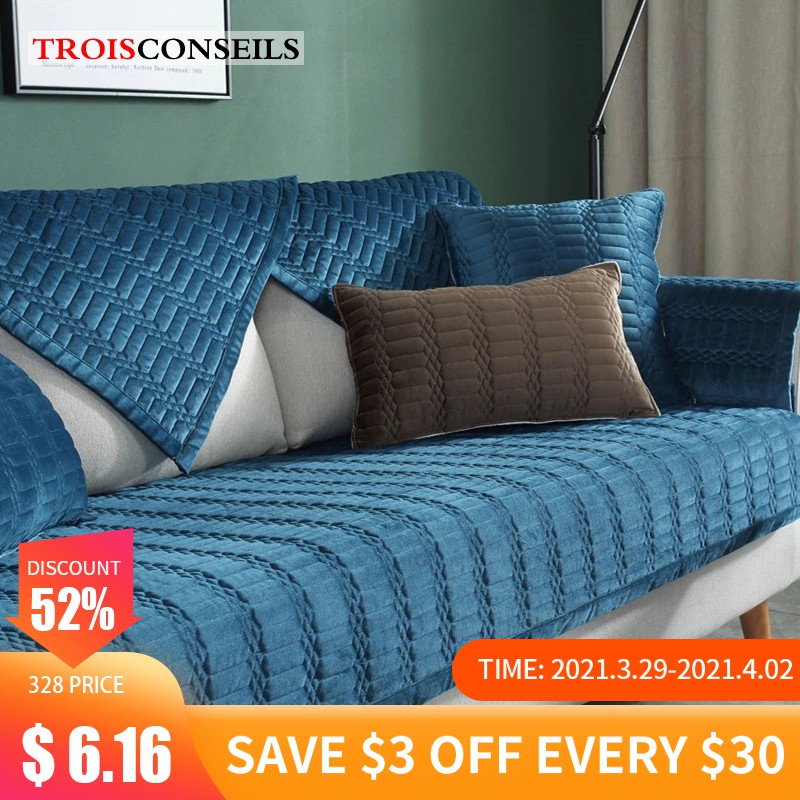 Soft Velvet Sectional Sofa Covers For Living Room Solid Color Dirt
