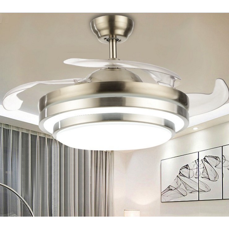 Remote Control Retractable Blades Chrome Chandelier Ceiling Fan With