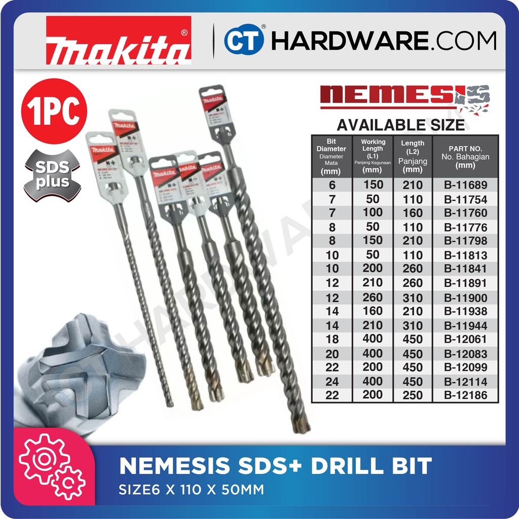 MAKITA B58067 NEMESIS SDS PLUS DRILL BIT [1PC] | Shopee Malaysia