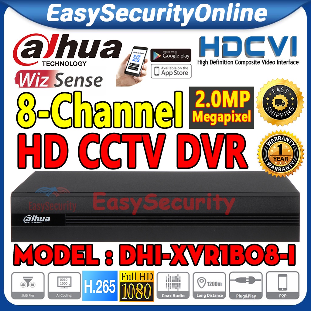 Dahua 8-Channel Full HD 2.0MP 2MP 1080P DVR CCTV DH-XVR1B08-I Support ...