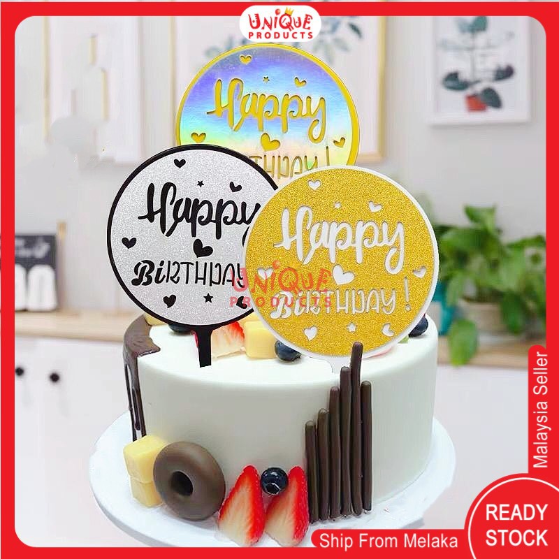 Happy Birthday Round Double Multi Color Cake Topper Cute Party