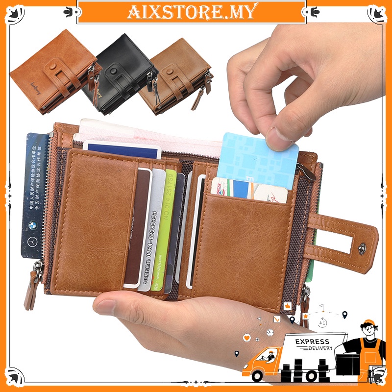 Dompet Lelaki Baellerry New Men Short Wallet Retro Double Zipper Multi Function Purse Fashion