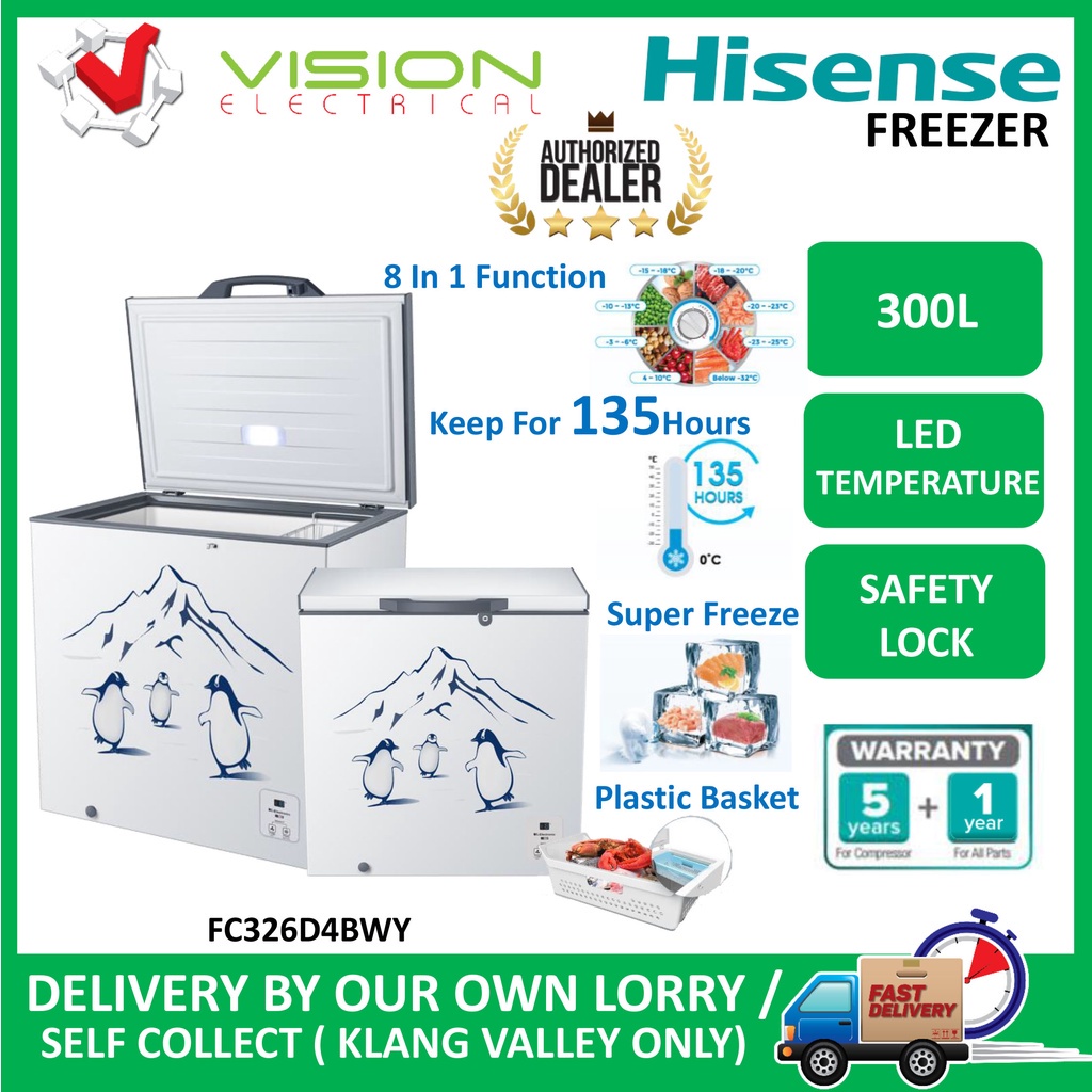 HISENSE 300L Chest Freezer FC326D4BWY 8 In 1 Function (Penyejuk Beku