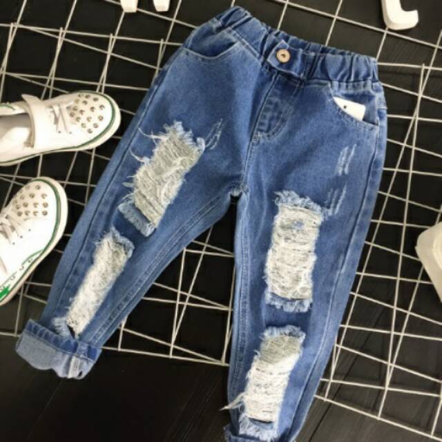 Ripped Jeans Unisex (children 's Ripped Pants) | Shopee Malaysia
