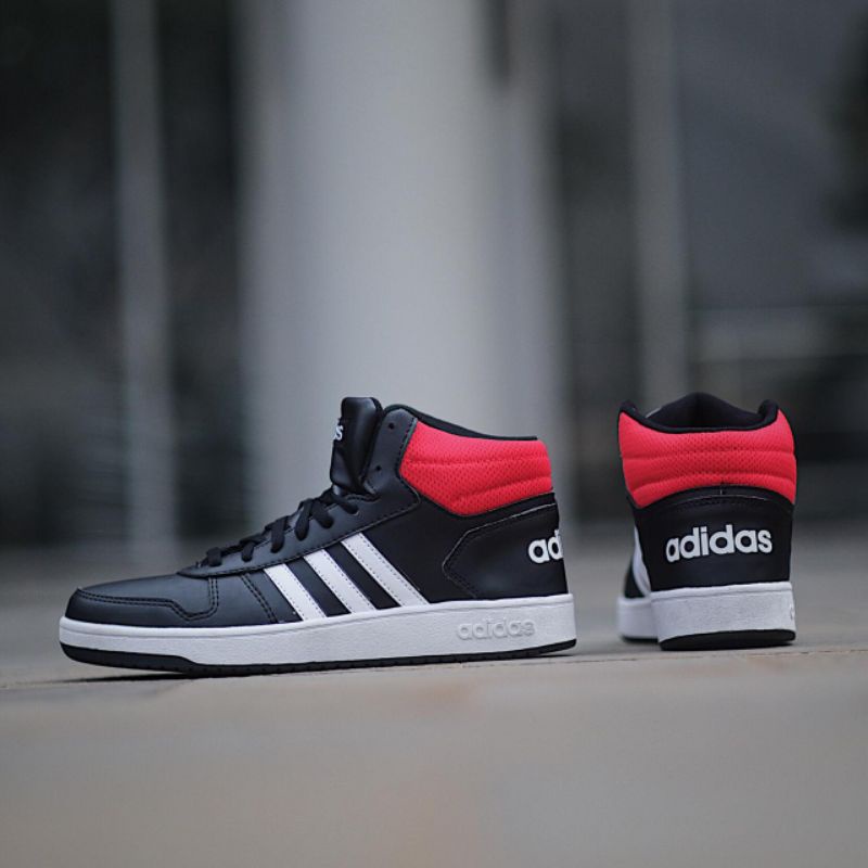 Original ADIDAS HOOPS 2.0 HIGH BLACK WHITE RED | Shopee Malaysia