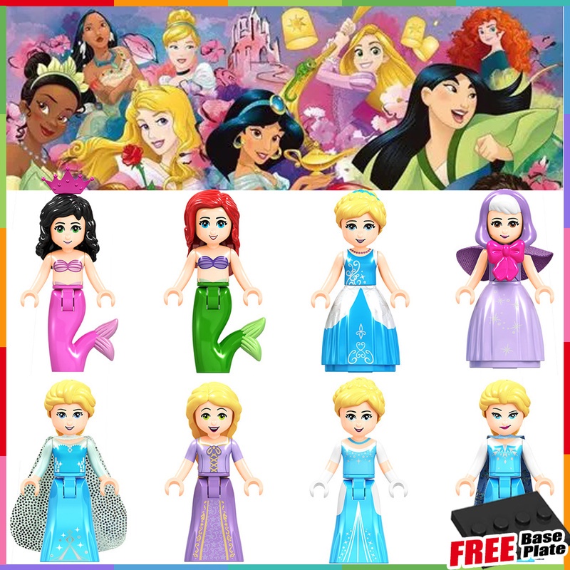 Princess Minifigures Cinderella Rapunzel Ariel Fairy Godmother Fairy ...