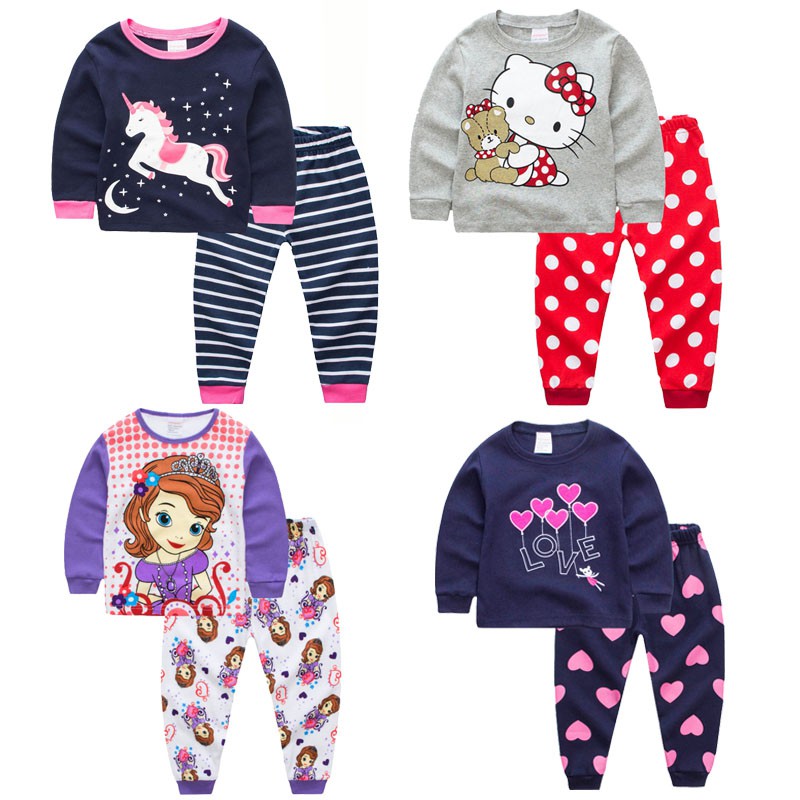 Hello Kitty Girls Pajamas Suits Children Casual Pajamas Clothing