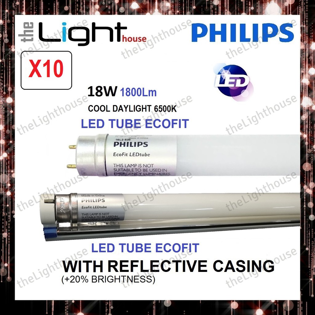 10PCS X PHILIPS Ecofit LED Tube 4FT 18W / 2FT 8W T8 DAYLIGHT / LAMPU ...