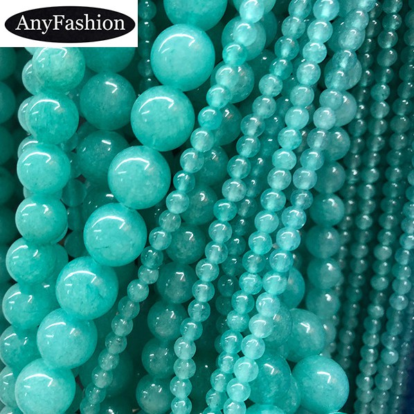 Blue Green Chalcedony Jade Bead 4-12mm Round Natural Loose Stone Diy  Accessories